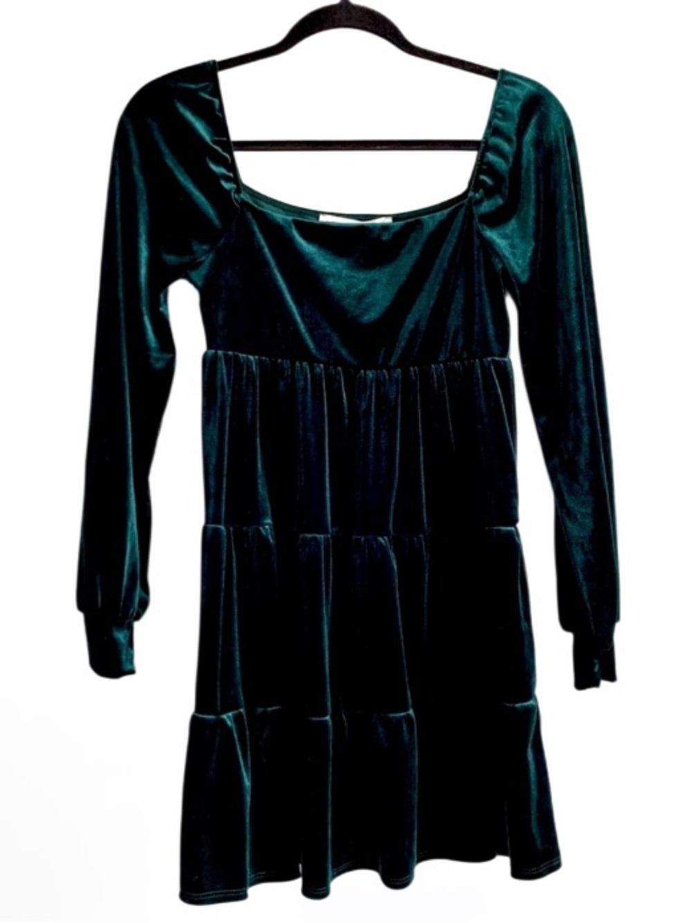 Altar’d State Emerald Green Velvet Tiered Mini Holiday Party Dress